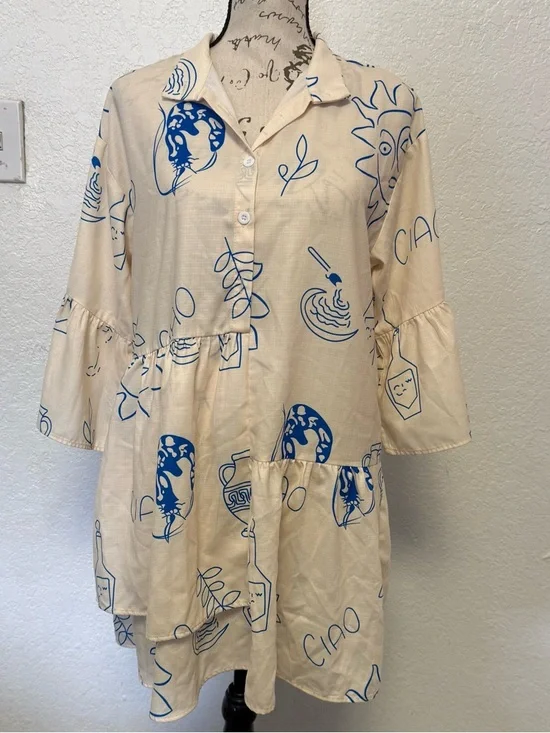 Commense "Ciao" Graphic Print Mini Dress - XS - Bell Sleeve & Tiered Hem - Picture 5 of 14